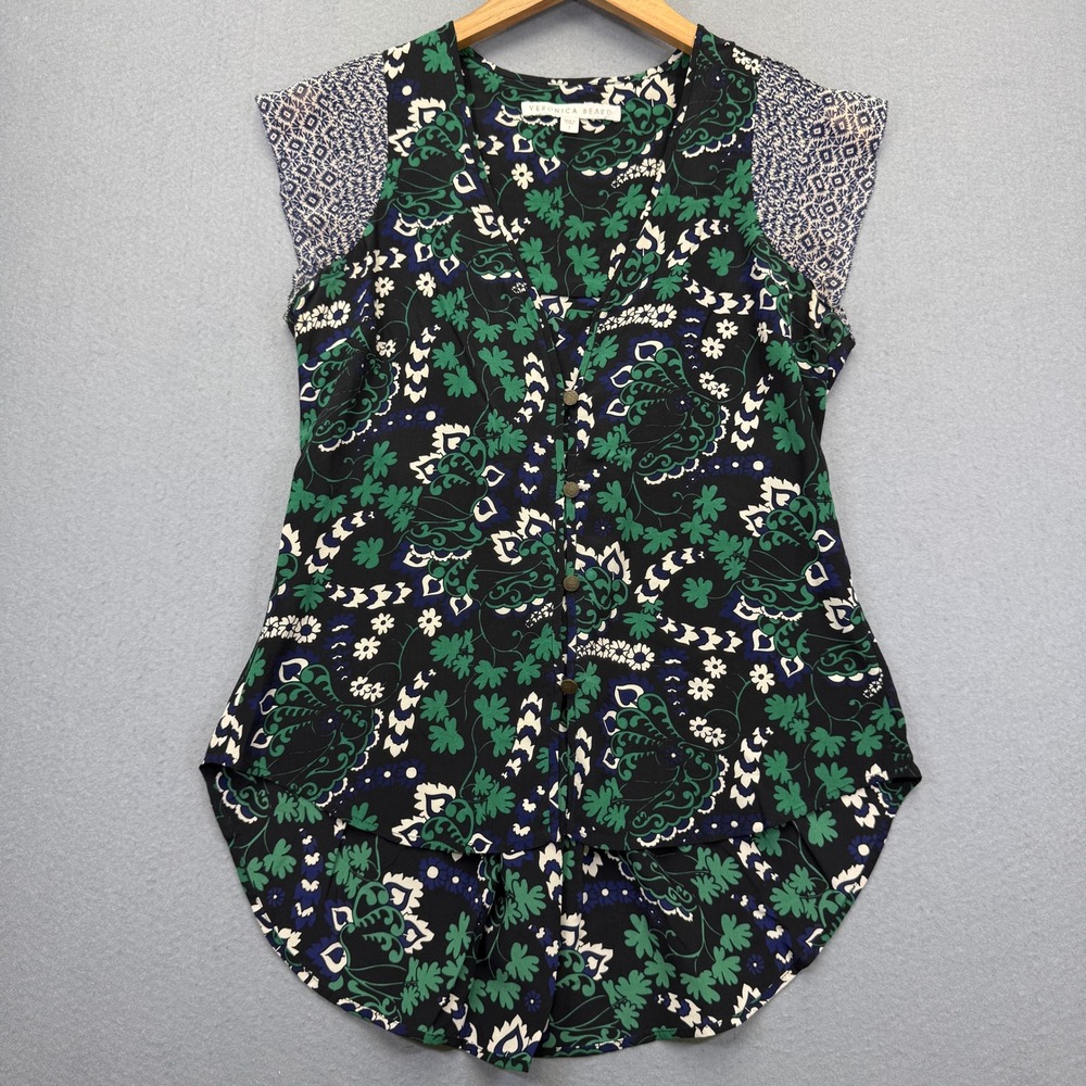 Veronica Beard Womens Silk Floral Paisley Mixed Print Cap Sleeve Blouse Size 2